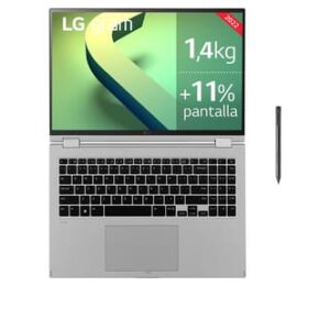 LG Gram 16T90Q-G.AA79B ordenador portatil i7-12800HE Híbrido (2-en-1) 40,6 cm (16″) Pantalla táctil WQXGA Intel® Core™ i7 16 GB LPDDR5-SDRAM 1000 GB SSD Wi-Fi 6 (802.11ax) Windows 11 Home Gris
