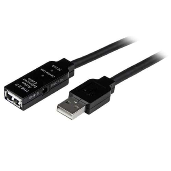 StarTech.com Cable de Extensión Alargador de 35m USB 2.0 Alta Velocidad Activo Amplificado – Macho a Hembra USB A – Negro