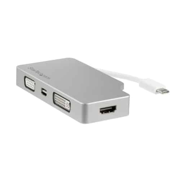 StarTech.com Adaptador USB C Multipuertos de Vídeo HDMI, VGA, Mini DisplayPort o DVI – Convertidor USB Tipo C de Monitor a HDMI 1.4 o mDP 1.2 (4K) – VGA o DVI (1080p) – Aluminio Plata