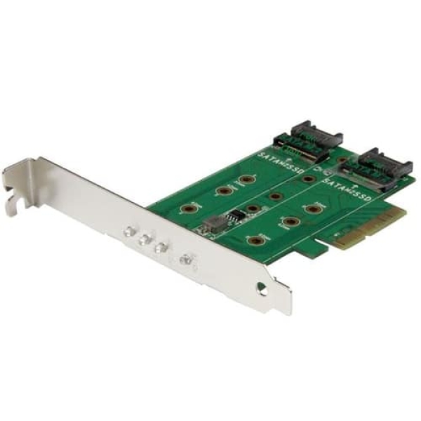 StarTech.com Tarjeta Adaptadora PCI Express 3.0 de 3 Puertos M.2 para SSD – 1x NVMe – 2x SATA III