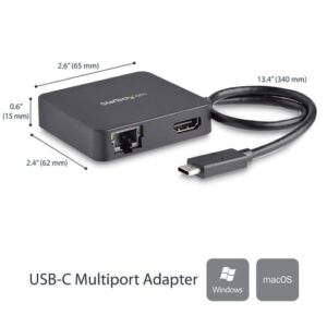 StarTech.com Adaptador Multipuertos USB C – Mini Dock Portátil USB-C 4K HDMI – Gigabit Ethernet – Hub USB 3.0 (1x USB-A 1x USB-C) – Adaptador Multi USB TipoC – Compatible con Thunderbolt 3