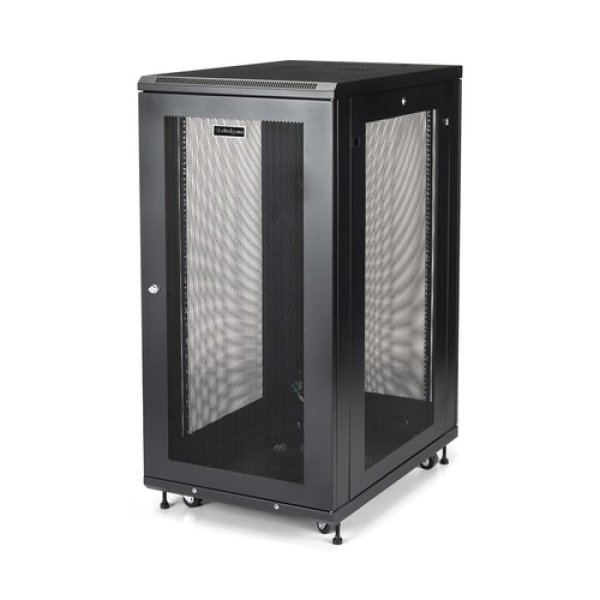 Reacondicionado | StarTech.com Armario Rack Servidores 24U con 4 Columnas de 19 Pulgadas - Profundidad Ajustable: 5cm a 76cm/2" a 30" - con Ruedas/Gestión de Cables/Estante 1U/Cierre/Puertas con Llave