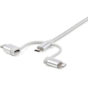 StarTech.com Cable Trenzado de 1m USB a Lightning USB-C y Micro USB – Cable Cargador para Teléfono Móvil iPhone iPad Tablet