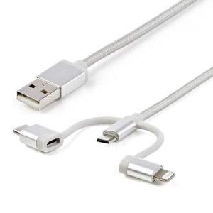 StarTech.com Cable Trenzado de 1m USB a Lightning USB-C y Micro USB – Cable Cargador para Teléfono Móvil iPhone iPad Tablet