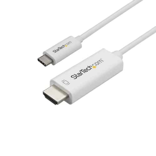 StarTech.com Cable de 1m USB C a HDMI – Cable Adaptador de Vídeo USB Tipo C a HDMI 2.0 4K de 60Hz – Compatible con Thunderbolt 3 – Portátil a Monitor HDMI – Modo Alt DP 1.2 HBR2 – Blanco