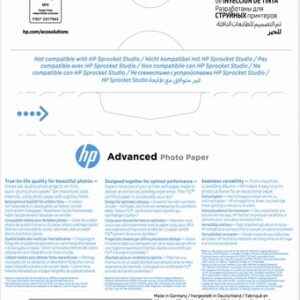 HP Papel fotográfico Advanced, brillante, 250 g/m2, 10 x 15 cm (101 x 152 mm), 25 hojas