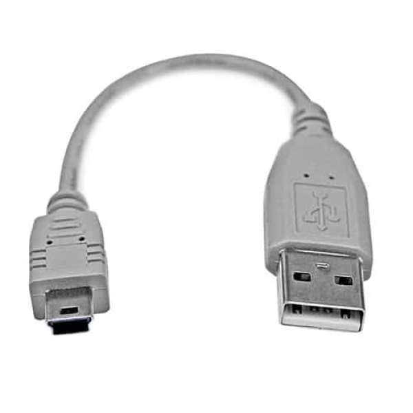 StarTech.com Cable USB de 15cm para Cámara – 1x USB A Macho – 1x Mini USB B Macho – Adaptador Gris