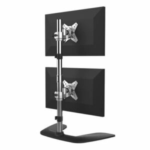 StarTech.com Soporte VESA para 2 Monitores de hasta 27″ – Base para Monitor Ergonómica de Sobremesa – de Montaje para 2 Monitores Apilados Verticalmente – Altura Ajustable – Plata