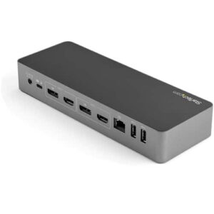StarTech.com Docking Station Universal Híbrida para Portátil USB Tipo C y USB-A – Dock USB-C y USB-A – HDMI y DP Doble 4K de 60Hz – con PD 100W – con Hub Ladrón USB 3.0 de 4 Puertos – Mac Windows y Chrome OS – GbE