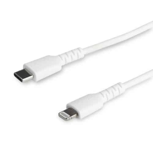 StarTech.com Cable Resistente USB-C a Lightning de 1 m Blanco – Cable de Sincronización y Carga USB Tipo C a Lightning con Fibra de Aramida Resistente – Certificado MFi de Apple – para iPad/iPhone 12