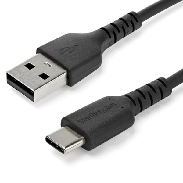 StarTech.com Cable de 1m de Carga USB A a USB C - de Carga Rápida y Sincronización Rápida USB 2.0 a USB Tipo C - Revestimiento TPE de Fibra de Aramida M/M 3A Negro - S10