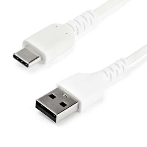 StarTech.com Cable de 2m de Carga USB A a USB C – de Carga Rápida y Sincronización Rápida USB 2.0 a USB Tipo C – Revestimiento TPE de Fibra de Aramida M/M 3A Blanco – S10, iPad Pro, Pixel