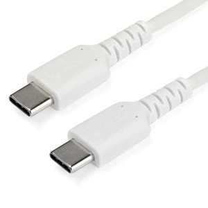 StarTech.com Cable de 1m de Carga USB C – de Carga Rápida y Sincronización USB 2.0 Tipo C a USB C para Portátiles – Revestimiento TPE de Fibra de Aramida M/M 60W Blanco – iPad Pro Surface