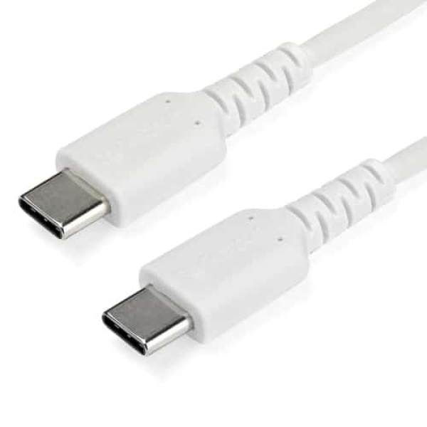 StarTech.com Cable de 2m de Carga USB C - de Carga Rápida y Sincronización USB 2.0 Tipo C a USB C para Portátiles - Revestimiento TPE de Fibra de Aramida M/M 60W Blanco - iPad Pro Surface