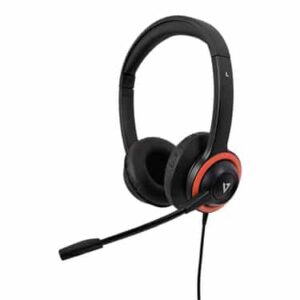 V7 Auriculares Safesound Education k-12 con micrófono, volumen limitado, antimicrobiano, cable de 2 m, 3,5 mm, ordenador portátil, Chromebook, ordenador de escritorio - Negro, rojo antimicrobiano