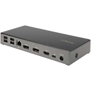 StarTech.com Dock USB-C – Docking Station USB Tipo C para 3 Monitores de 4K – con 100W de Entrega de Alimentación PD – Modo Alt DP 1.4 y DSC – 2x DisplayPort 1.4/HDMI 2.0 – 6xUSB – Windows o Chrome