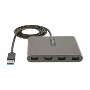 StarTech.com Adaptador USB 3.0 a 4 Puertos HDMI – Tarjeta Gráfica y de Vídeo Externa – Dongle Llave USB-A a 4x HDMI – 1080p a 60Hz – Conversor Multimonitor USB a HDMI – Solo para Windows