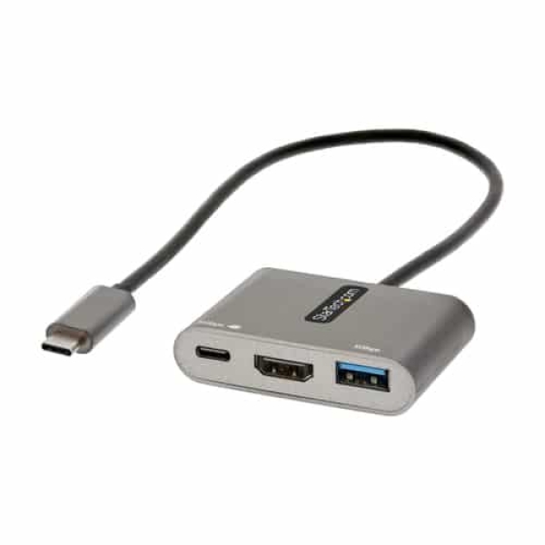 StarTech.com Adaptador Multipuertos USB C, USB Tipo C a HDMI, Vídeo de 4K, PD de 100W, Pass Through, Hub Ladrón USB 3.0 1x USBC 1x USBA, Mini Docking Station USBC para Portátil