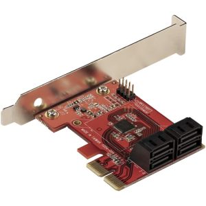 StarTech.com Tarjeta PCIe Controladora SATA de 4 Puertos – Tarjeta de Expansión PCI Express SATA – 6Gbps – Perfil Bajo/Completo – Conectores SATA Apilados – ASM1164 sin RAID