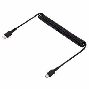 StarTech.com Cable de 1m de Carga USB C a USB C, Cable USB Tipo C Rizado de Carga Rápida y Servicio Pesado, Cable USB 2.0 USBC, de Fibra de Aramida Resistente, Negro