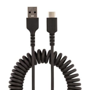 StarTech.com Cable de 50cm de Carga USB A a USB C, Cable USB Tipo C Rizado de Carga Rápida y Servicio Pesado, Cable USB 2.0 A a USBC, de Fibra de Aramida Resistente, Negro Cable USB 2.0 A a USBC