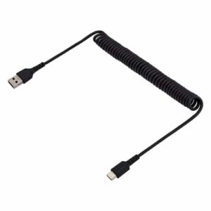 StarTech.com Cable de 1m de Carga USB A a USB C, Cable USB Tipo C Rizado de Carga Rápida y Servicio Pesado, Cable USB 2.0 A a USBC, de Fibra de Aramida Resistente, Negro Cable USB Tipo C Rizado de Carga Rápida y Servicio Pesado
