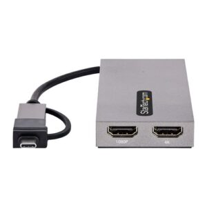 StarTech.com Adaptador de USB a HDMI Doble, USB A/C a 2 Pantallas HDMI (1x 4K30Hz, 1x 1080p), Dongle Integrado USB-A a C, Cable de 11cm, Adaptador USB 3.0 a HDMI, Windows y macOS 1x 1080p)