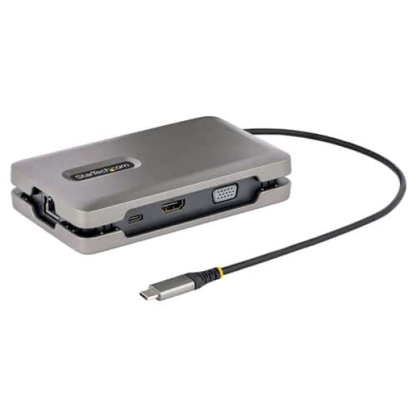 StarTech.com Adaptador Multipuertos USB-C – Vídeo USB Tipo C con Modo Alt de DP – HDMI 2.0 4K -VGA – Docking Station USB-C para 2 Monitores – PD de 100W con Pass-Through – Hub Adaptador MST