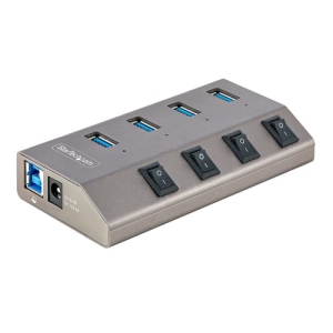 StarTech.com Hub USB-C Autoalimentado de 4 puertos con Interruptores Individuales – Concentrador USB 3.0 a 5 Gbps con Fuente de Alimentación – Ladrón USB Tipo C a USB-A – BC 1.2