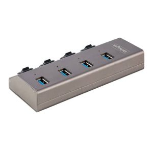 StarTech.com Hub USB-C Autoalimentado de 4 puertos con Interruptores Individuales – Concentrador USB 3.0 a 5 Gbps con Fuente de Alimentación – Ladrón USB Tipo C a USB-A – BC 1.2
