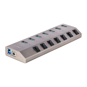StarTech.com Hub USB-C Autoalimentado de 7 puertos con Interruptores Individuales – Concentrador USB 3.0 a 5 Gbps con Fuente de Alimentación – Ladrón USB Tipo C a USB-A – BC 1.2