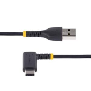 StarTech.com Cable 2m USB A a USB C Acodado – en Ángulo Recto – Cable USB-C de Carga Rápida – de Alta Resistencia – USB 2.0 A a USB Tipo-C – Fibra de Aramida – 3A – de Carga