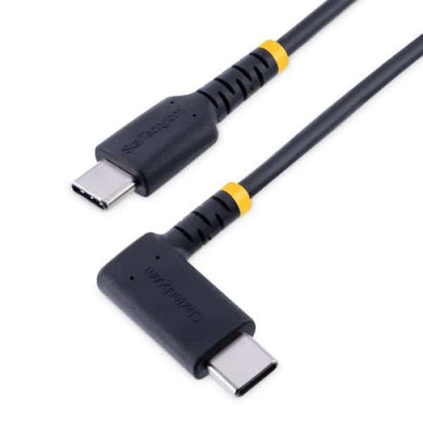 StarTech.com Cable 30cm USB C Acodado – en Ángulo Recto – PD 60W – 3A – Cable USB-C de Carga Rápida – de Alta Resistencia – USB 2.0 Tipo C – Fibra de Aramida – 3A – de Carga