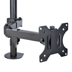StarTech.com Brazo Soporte Ajustable para Monitor con Bandeja VESA para un Ordenador Portátil de 4,5kg y una Pantalla de hasta 32″ (8kg), Negro, con Mordaza en C/Grommet