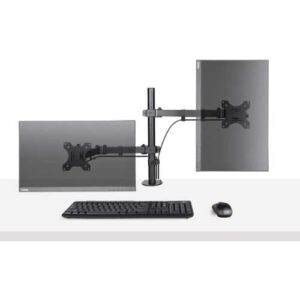 StarTech.com Brazo Soporte Ajustable para Monitor con Bandeja VESA para un Ordenador Portátil de 4,5kg y una Pantalla de hasta 32″ (8kg), Negro, con Mordaza en C/Grommet