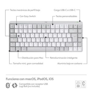 Logitech MX Mini Mechanical for Mac teclado Bluetooth QWERTY Internacional de EE.UU. Gris, Blanco Logitech MX Mini Mechanical for Mac teclado Bluetooth QWERTY Internacional de EE.UU. Gris, Blanco