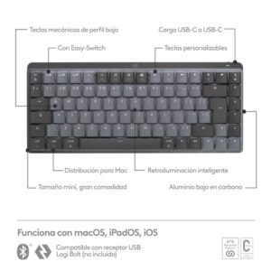 Logitech MX Mini Mechanical for Mac teclado Bluetooth QWERTY Internacional de EE.UU. Grafito, Gris