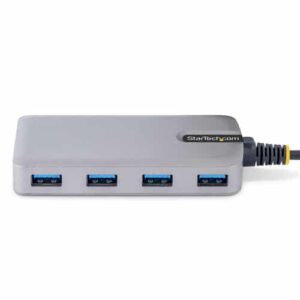 StarTech.com Hub USB de 4 Puertos USBA – USB 3.0 de 5Gbps – Alimentado por el Bus – Concentrador USB-C de 4 Puertos USB-A con Alimentación Opcional – Ladrón USB Portátil – Cable 30cm