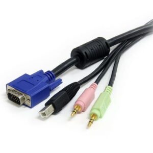 StarTech.com Cable KVM Audio y Vídeo de 1,8m Todo en Uno VGA USB A USB B HD15 Mini Jack Micrófono Altavoces – 4 en 1