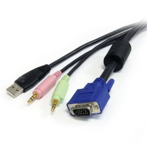 StarTech.com Cable KVM Audio y Vídeo de 1,8m Todo en Uno VGA USB A USB B HD15 Mini Jack Micrófono Altavoces – 4 en 1