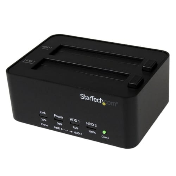 StarTech.com Duplicador y Borrador de Discos Duros de 2 Bahías - Clonador Copiador Autónomo de Discos Duros SATA - Docking Station USB 3.0 a SATA - Duplicador y Sanitizador SATA