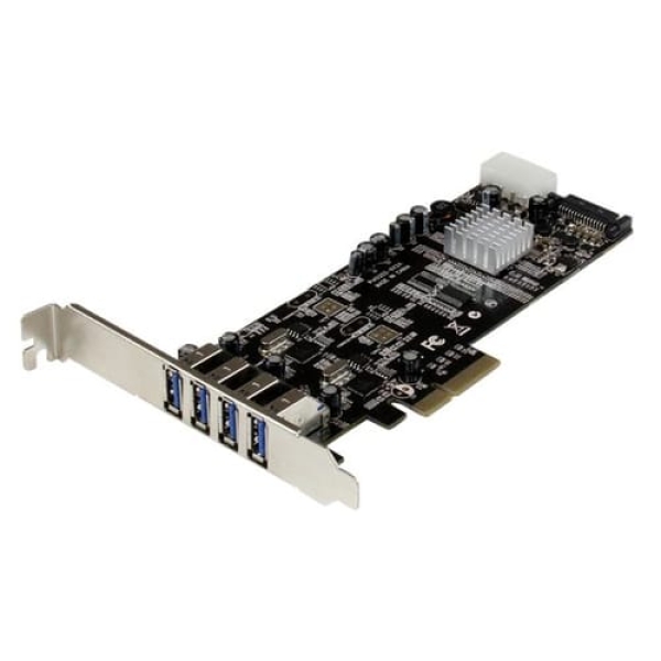 StarTech.com Adaptador Tarjeta PCI Express PCI-E 4 Puertos USB 3.0 UASP Bus Doble con Alimentación Molex SATA