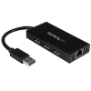 StarTech.com Hub USB 3.0 de Aluminio con Cable - Concentrador de 3 Puertos USB con Adaptador de Red Ethernet Gigabit
