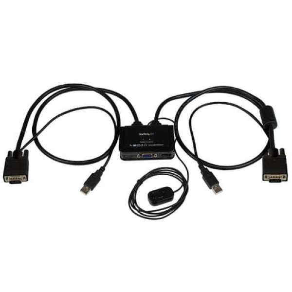 StarTech.com Switch Conmutador KVM de Cable con 2 Puertos VGA USB Alimentado por USB con Interruptor Remoto