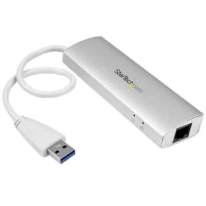 StarTech.com Hub Concentrador de 3 Puertos USB 3.0 con Adaptador de Red Ethernet Gigabit