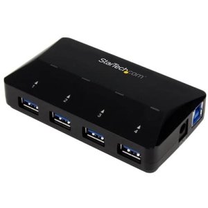 StarTech.com Concentrador USB 3.0 de 4 Puertos – Ladrón con Puertos de Carga y Sincronización – Hub con 1 Puerto de 2,4A