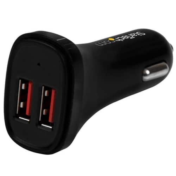 StarTech.com Cargador de Coche USB de Dos Puertos – 24W / 4,8A – Negro