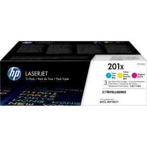 HP Paquete de 3 cartuchos de tóner cian/magenta/amarillo Originales LaserJet 201X de alta capacidad