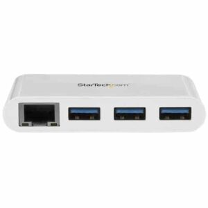 StarTech.com Concentrador USB 3.0 de 3 Puertos con USB-C y Ethernet Gigabit – Hub Ladrón de USB Convencional – Blanco