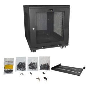 StarTech.com Armario Rack Servidores 12U con 4 Columnas – Profundidad Ajustable: 5cm a 76cm/2″ a 30″ – con Ruedas/Gestión de Cables/Estante/Cierre – Dell PowerEdge HP ProLiant ThinkServer